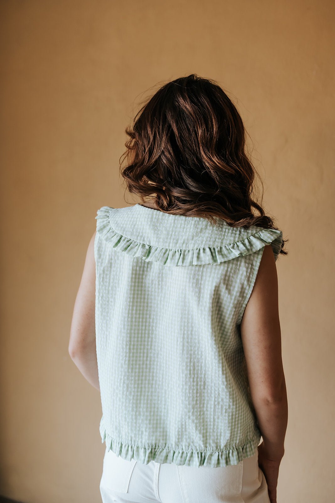 Mint/White Ruffled Collar Plaid Blouse WL25 - 11632 - Southern Soule Designs