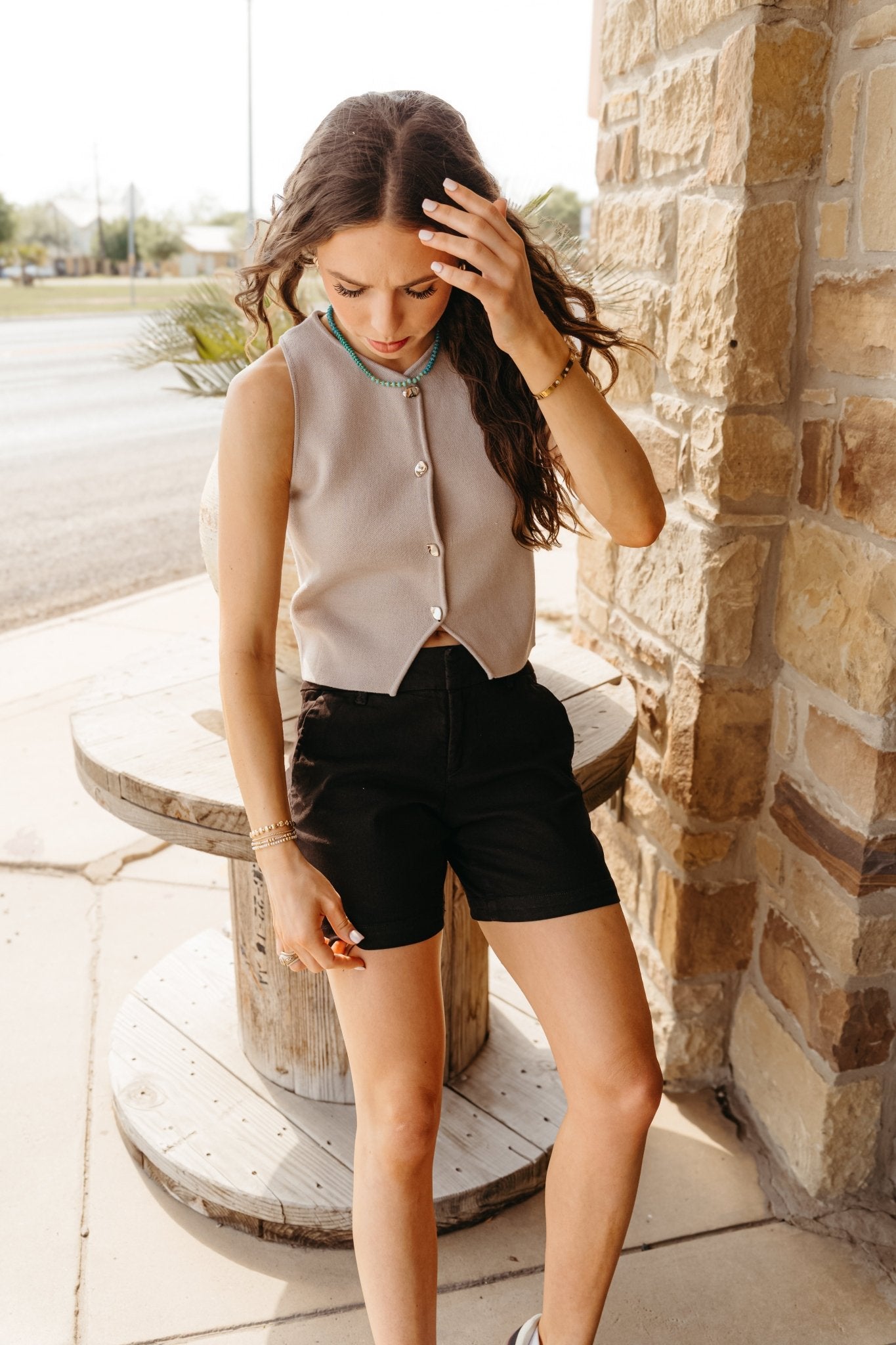 Misty Grey Knit Vest with Metal Buttons T4771 - Southern Soule Designs