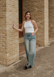 Mix Denim On the Side Detail Pants P6343 - Southern Soule Designs