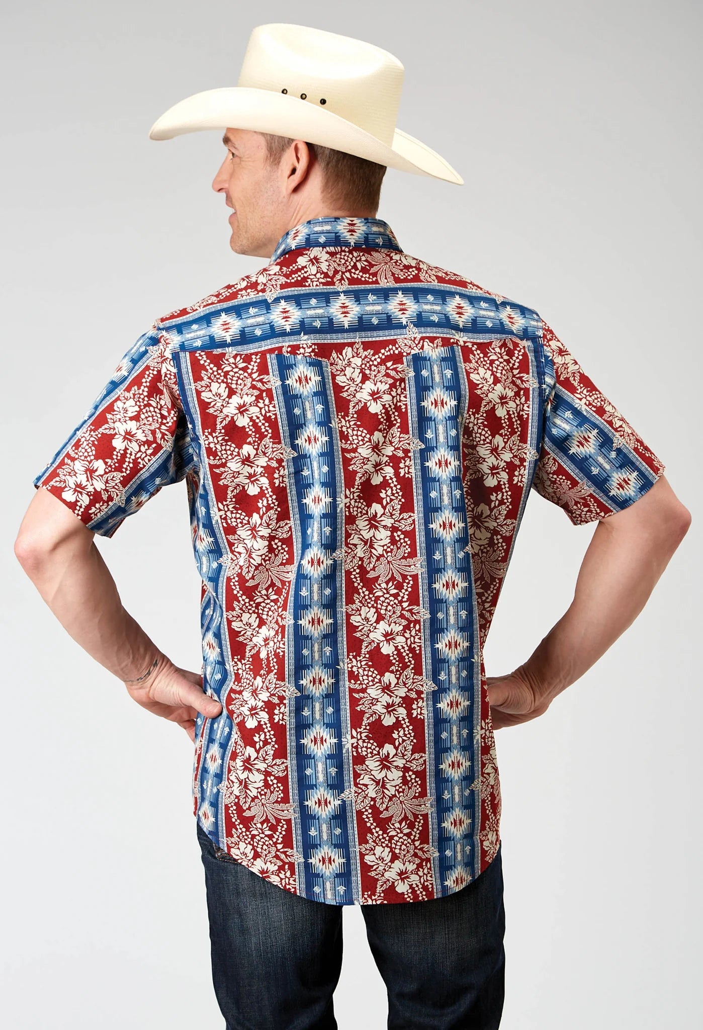 MNS Perf Tropical Aztec Snap SS - Southern Soule Designs