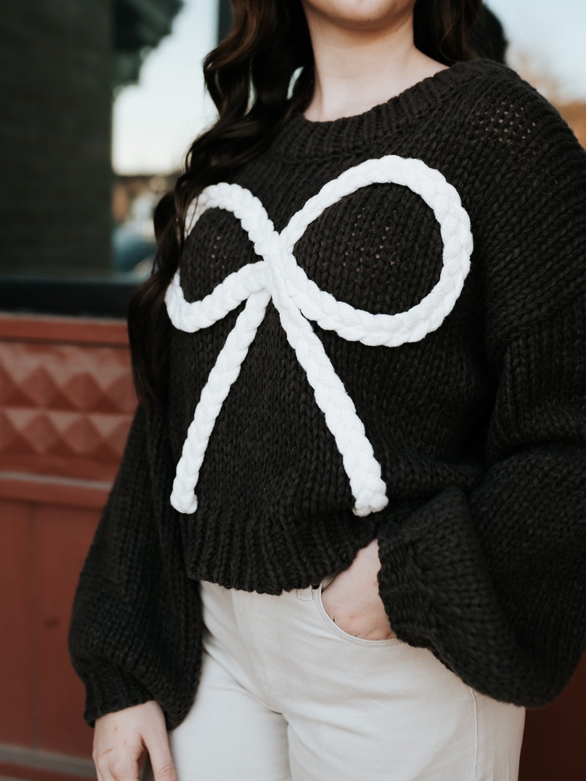 Mocha Braided Ribbon Chunky Sweater IT4444 - Southern Soule Designs