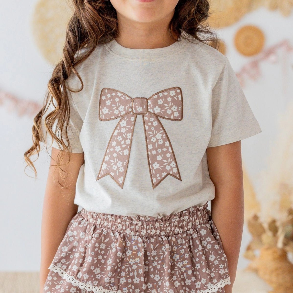 Mocha Floral Bow Patch Short Sleeve Tee - GST-418 - Southern Soule Designs