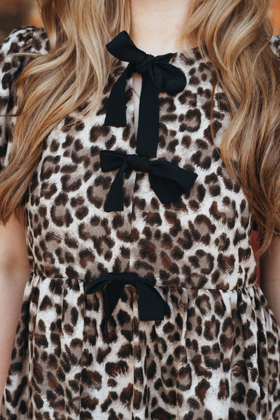 Mocha Leopard Bow Babydoll Dress D24937 - Southern Soule Designs