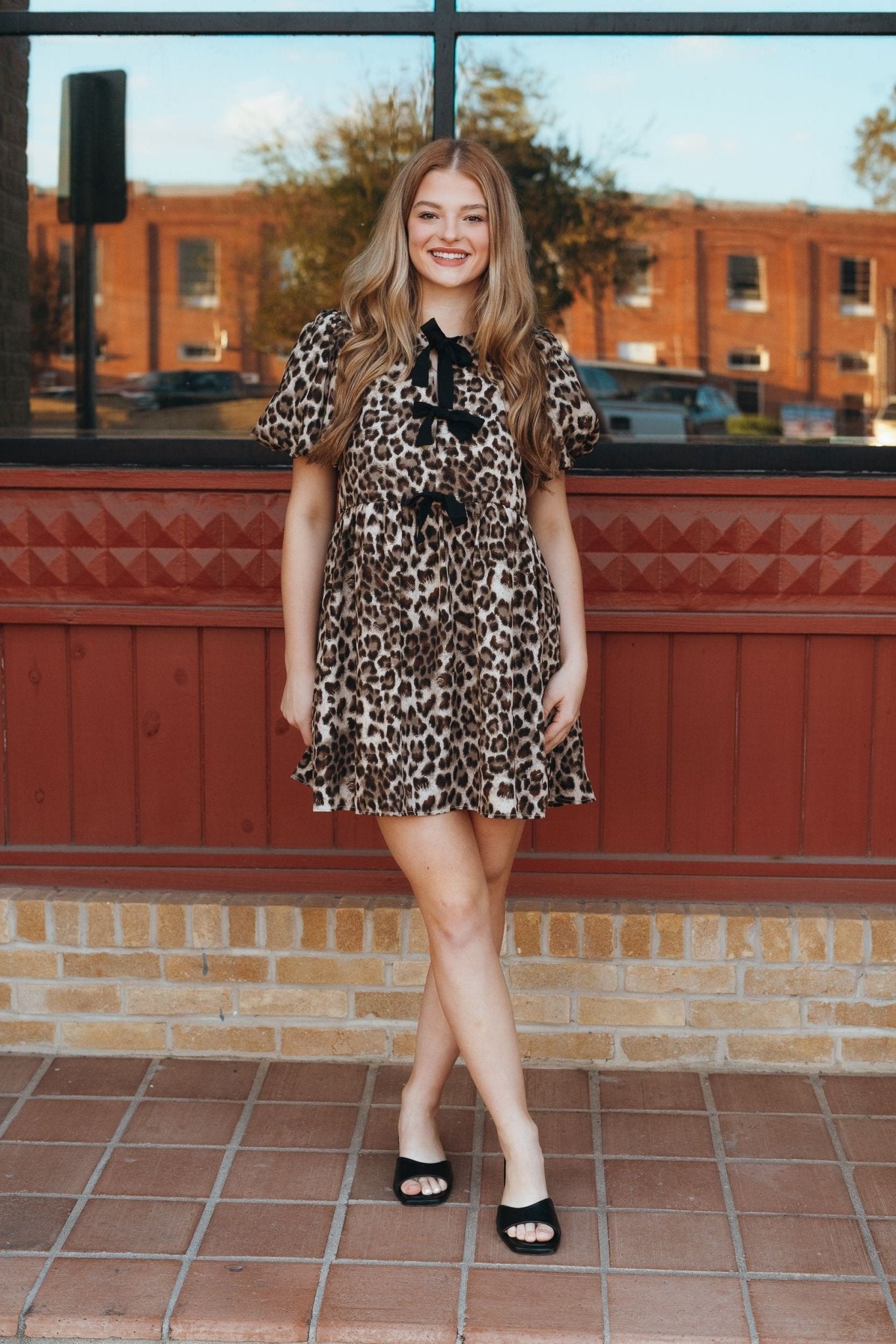 Mocha Leopard Bow Babydoll Dress D24937 - Southern Soule Designs