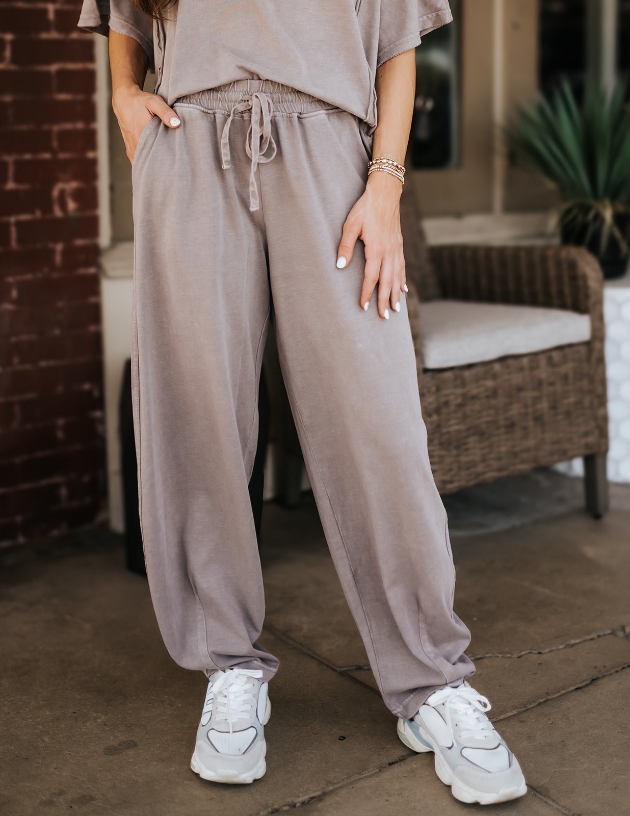 Mocha Mineral Washed Barrel Pants P6455 - Southern Soule Designs