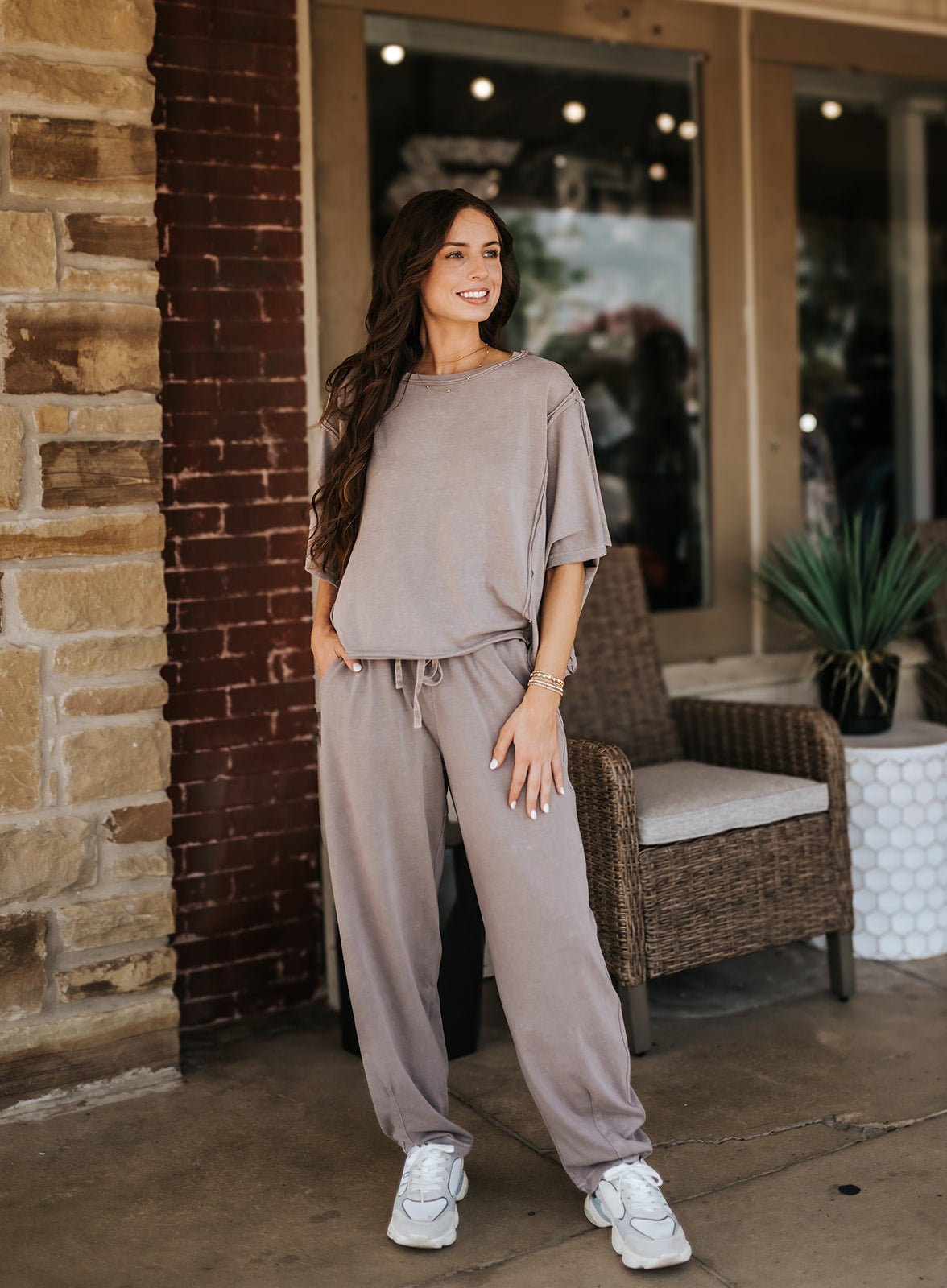 Mocha Mineral Washed Barrel Pants P6455 - Southern Soule Designs