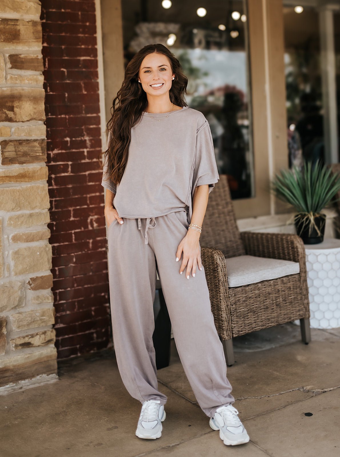 Mocha Mineral Washed Barrel Pants P6455 - Southern Soule Designs