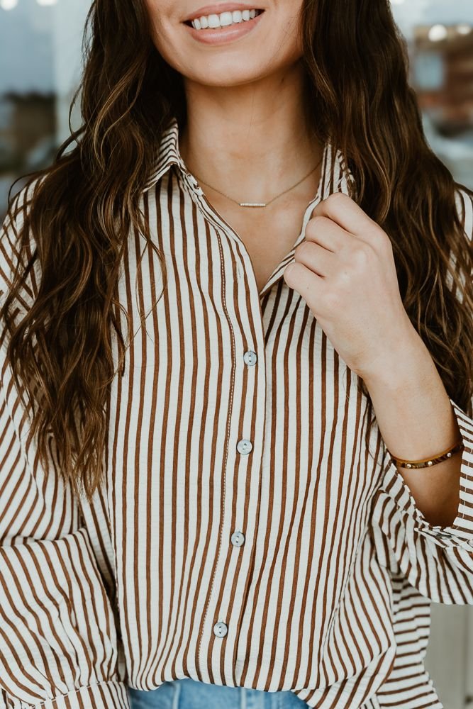 Mocha Striped 3/4 Sleeve Top T24501 - Southern Soule Designs