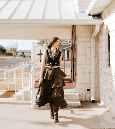 Mocha Suede Tiered Skirt RP2947 - Southern Soule Designs