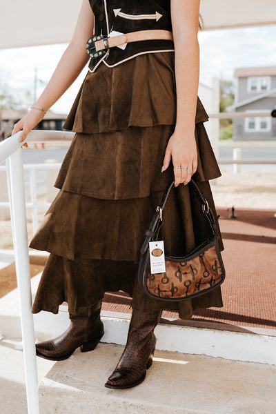 Mocha Suede Tiered Skirt RP2947 - Southern Soule Designs