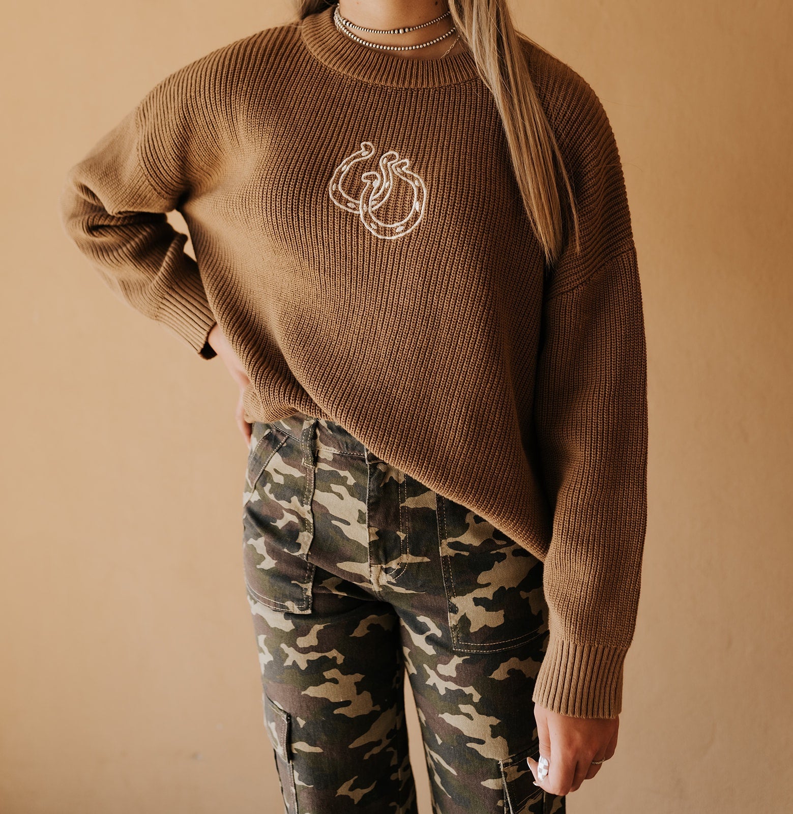 Mocha/Cream Double Horshoe Sweater WL25 - 11155 - Southern Soule Designs