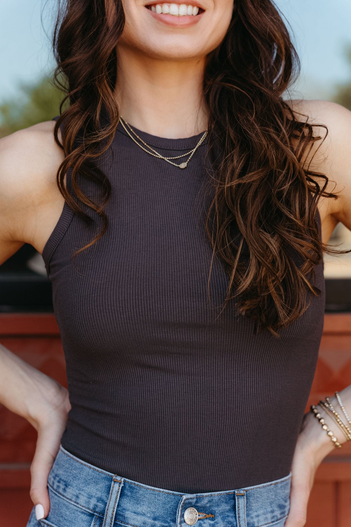 MT9737 DK Grey Slvless Bodysuit - Southern Soule Designs