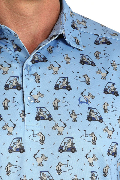 Cinch Men's Animal Golf Cart Print Arenaflex Polo Light Blue MTK1863048