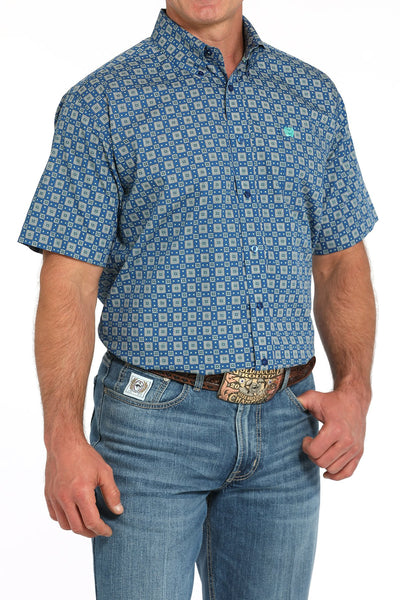 Cinch Men's Medallion Print Short Sleeve Shirt Royal MTW1111486