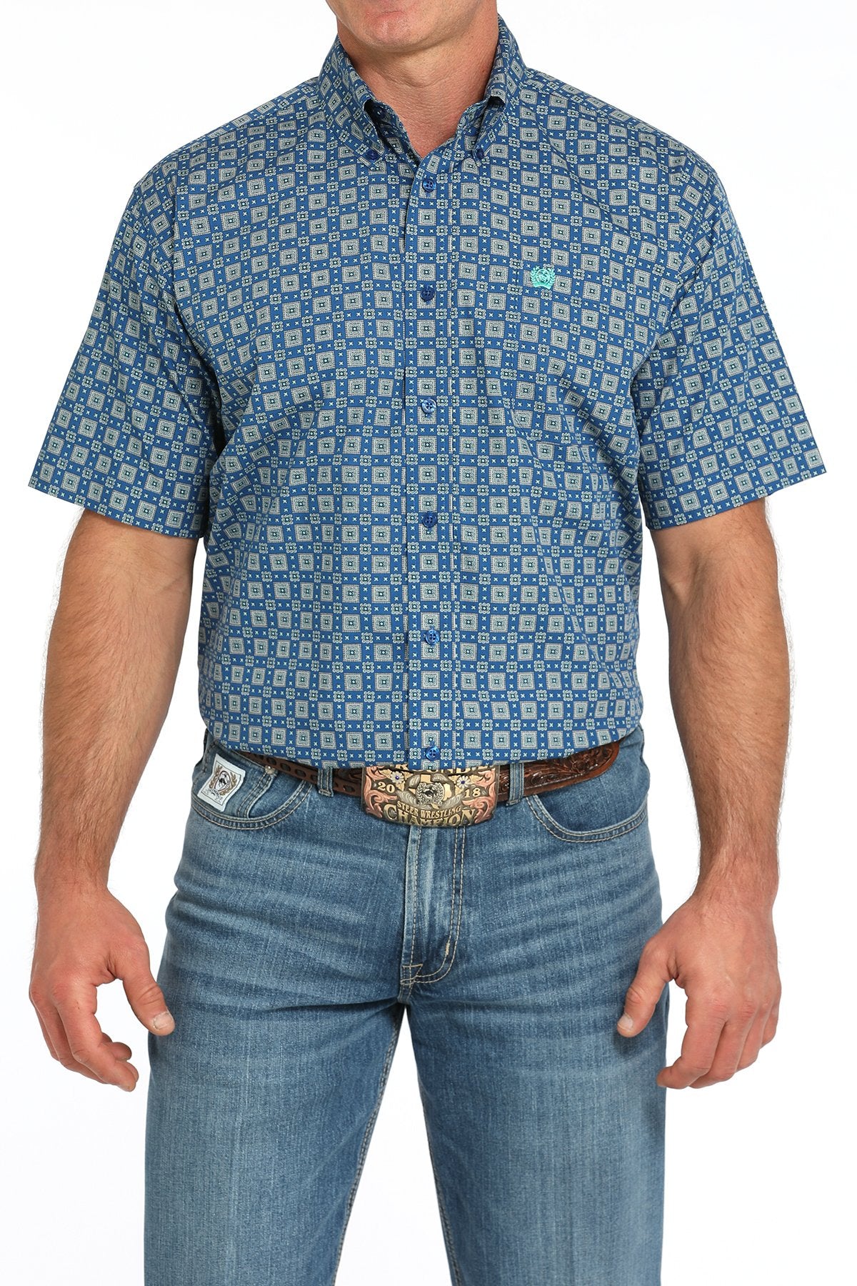 Cinch Men's Medallion Print Short Sleeve Shirt Royal MTW1111486
