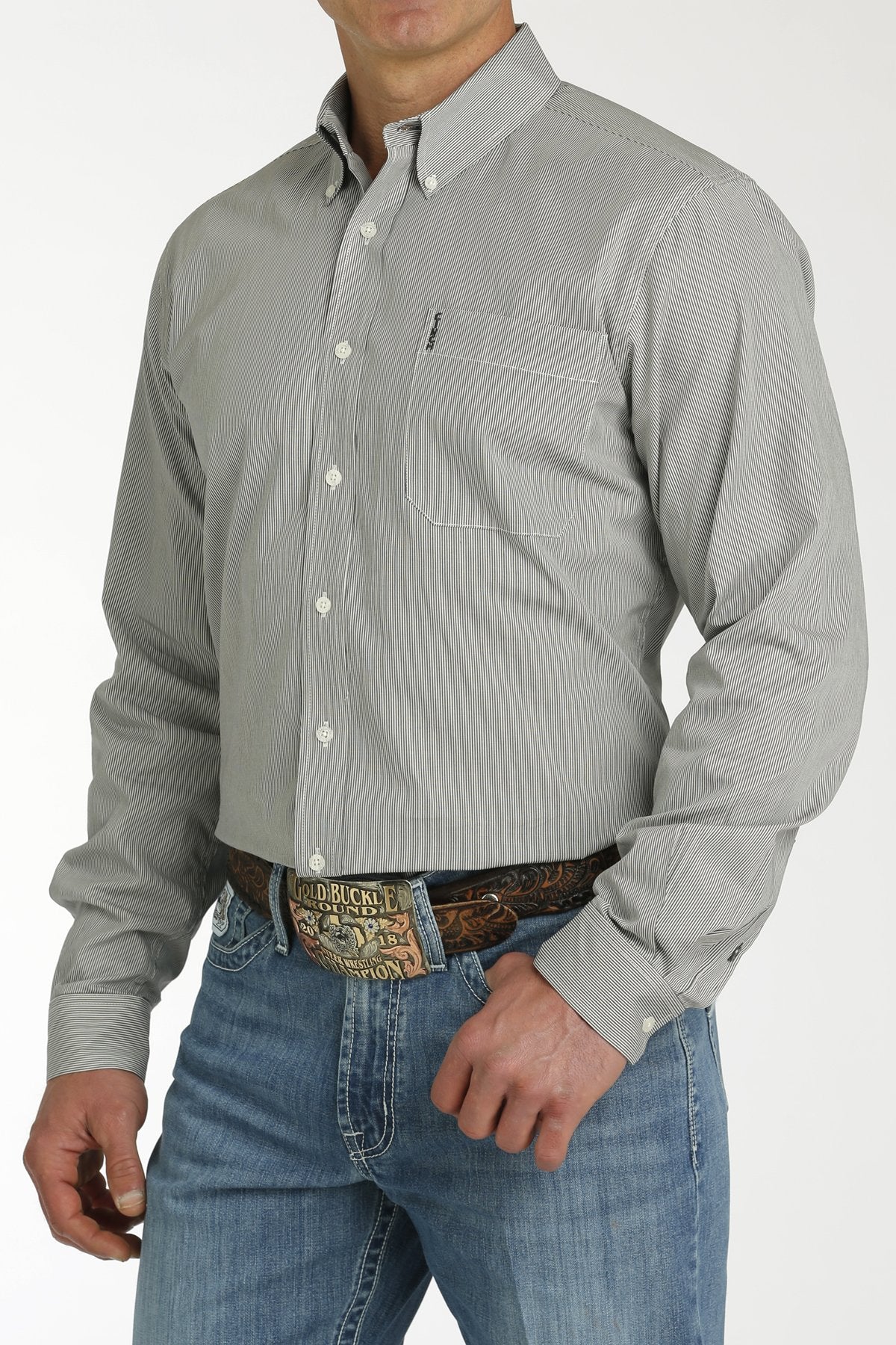 Cinch MNS Charc LS Stripe MTW1347102