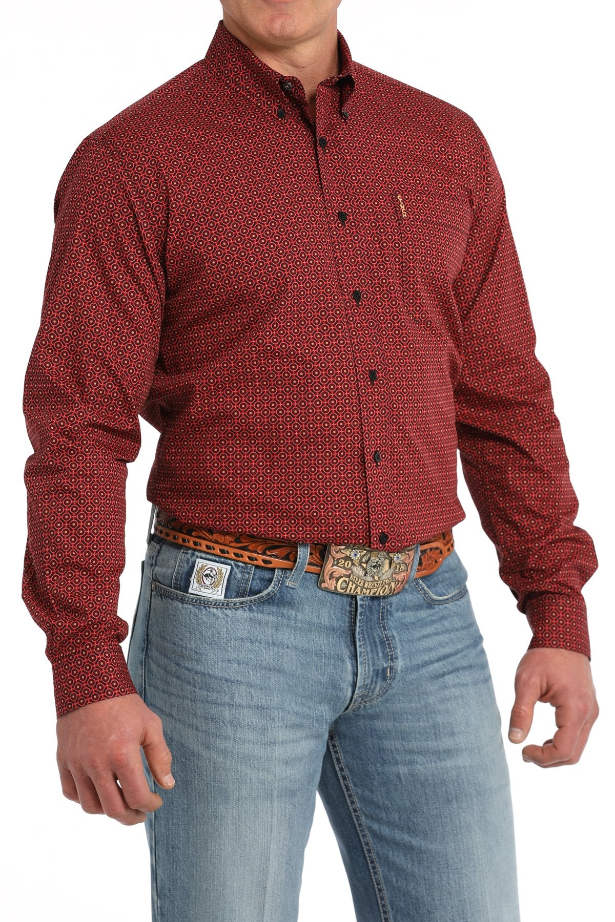 Cinch MNS Long Sleeve Print Modern Fit Red MTW1347118