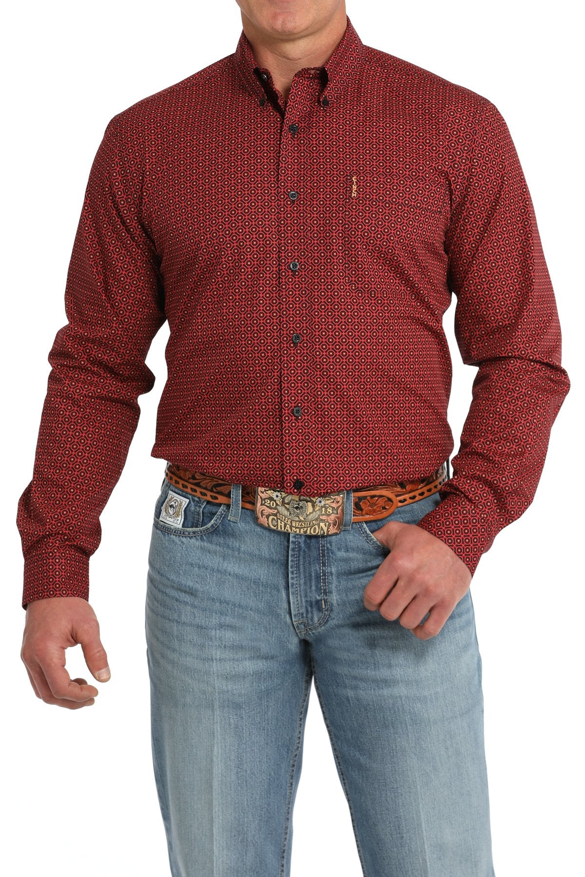 Cinch MNS Long Sleeve Print Modern Fit Red MTW1347118