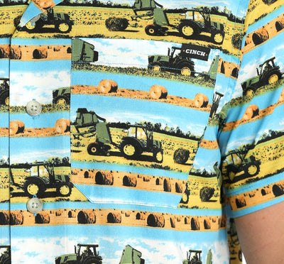 Cinch Boy's Short Sleeve Hayin' Season Camp Shirt Blue MTW7170002