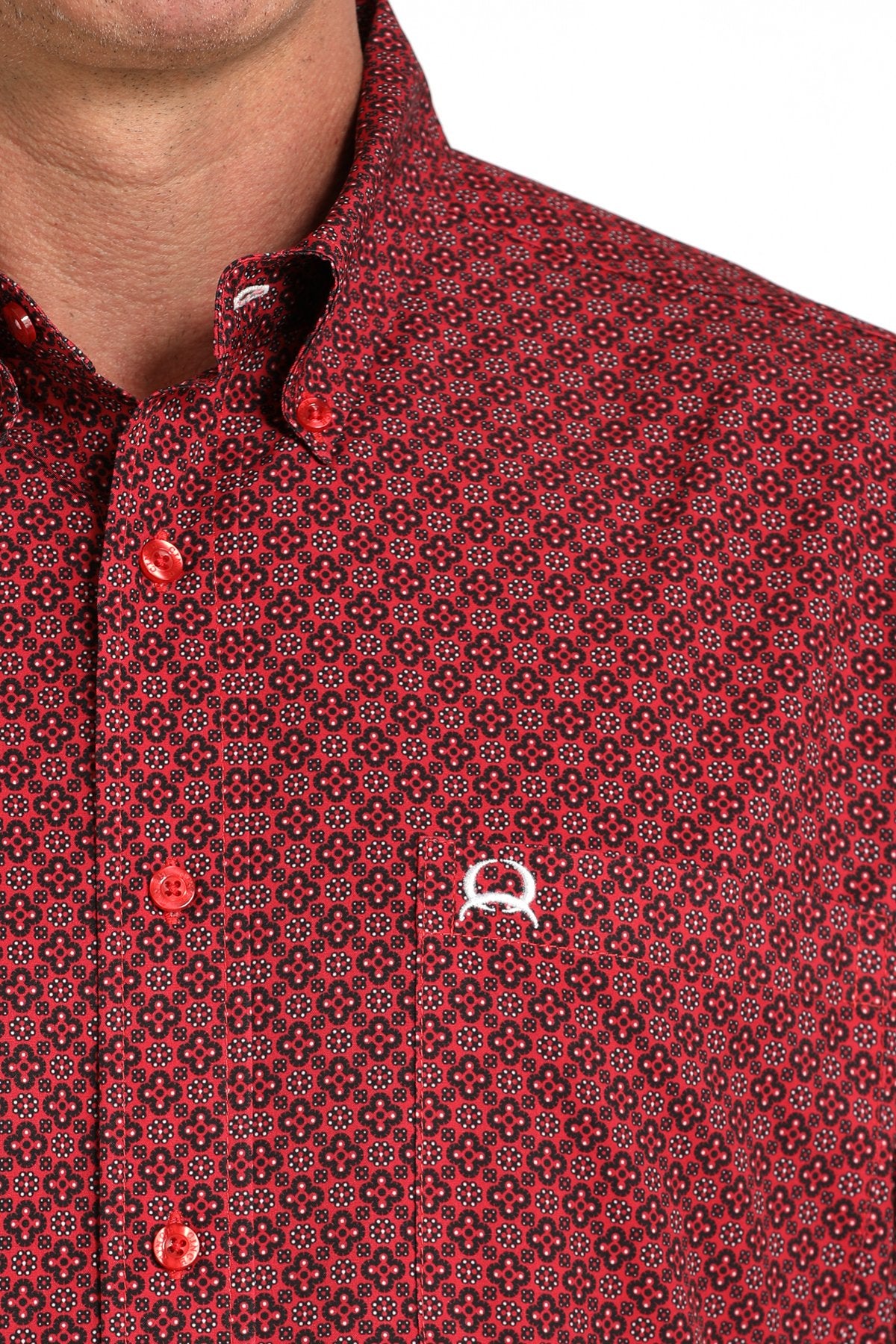 Cinch Men's Arenaflex Geometric Print Short Sleeve Shirt Red MTW1704155