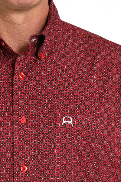 Cinch Men's Arenaflex Geometric Print Short Sleeve Shirt Red MTW1704155