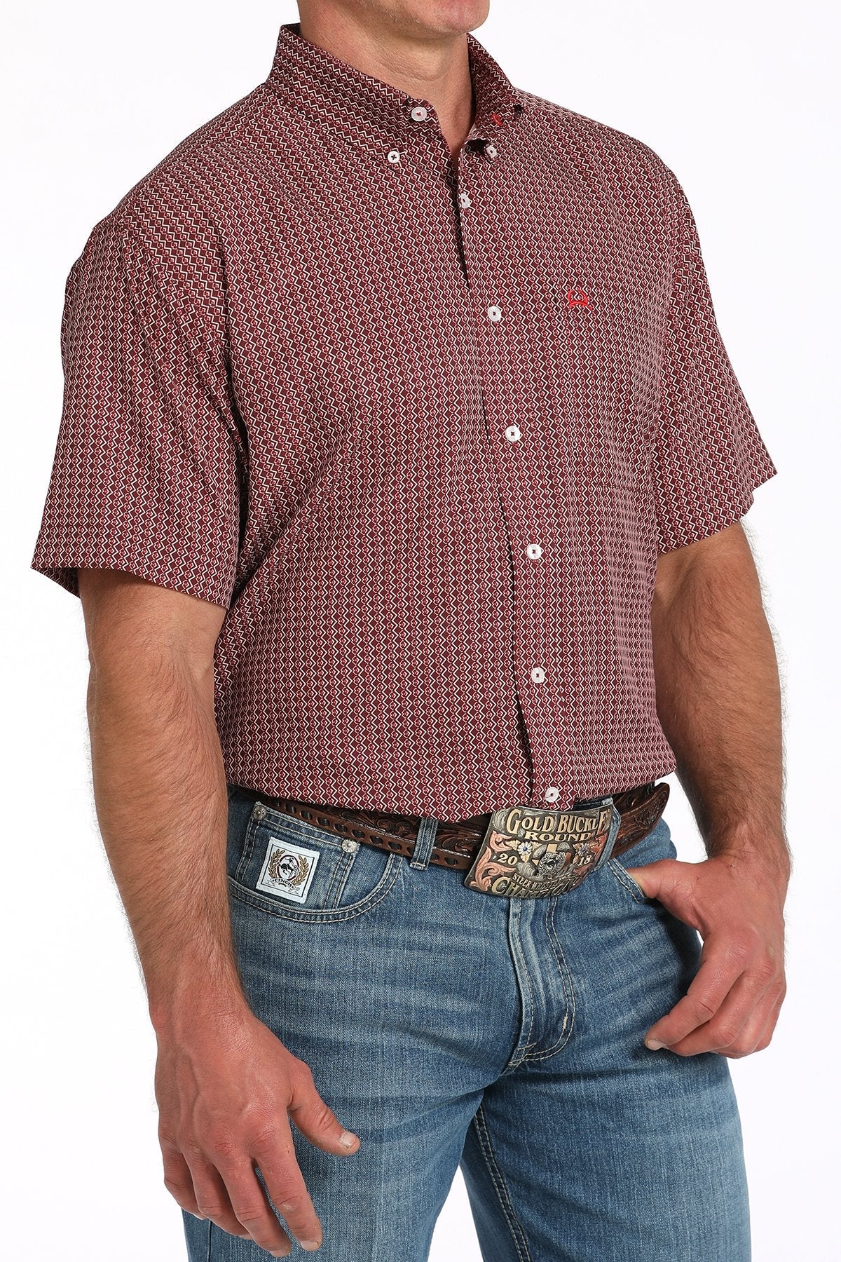 Cinch Men's Arenaflex Medallion Print Short Sleeve Shirt Burgundy MTW1704157
