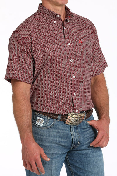 Cinch Men's Arenaflex Medallion Print Short Sleeve Shirt Burgundy MTW1704157