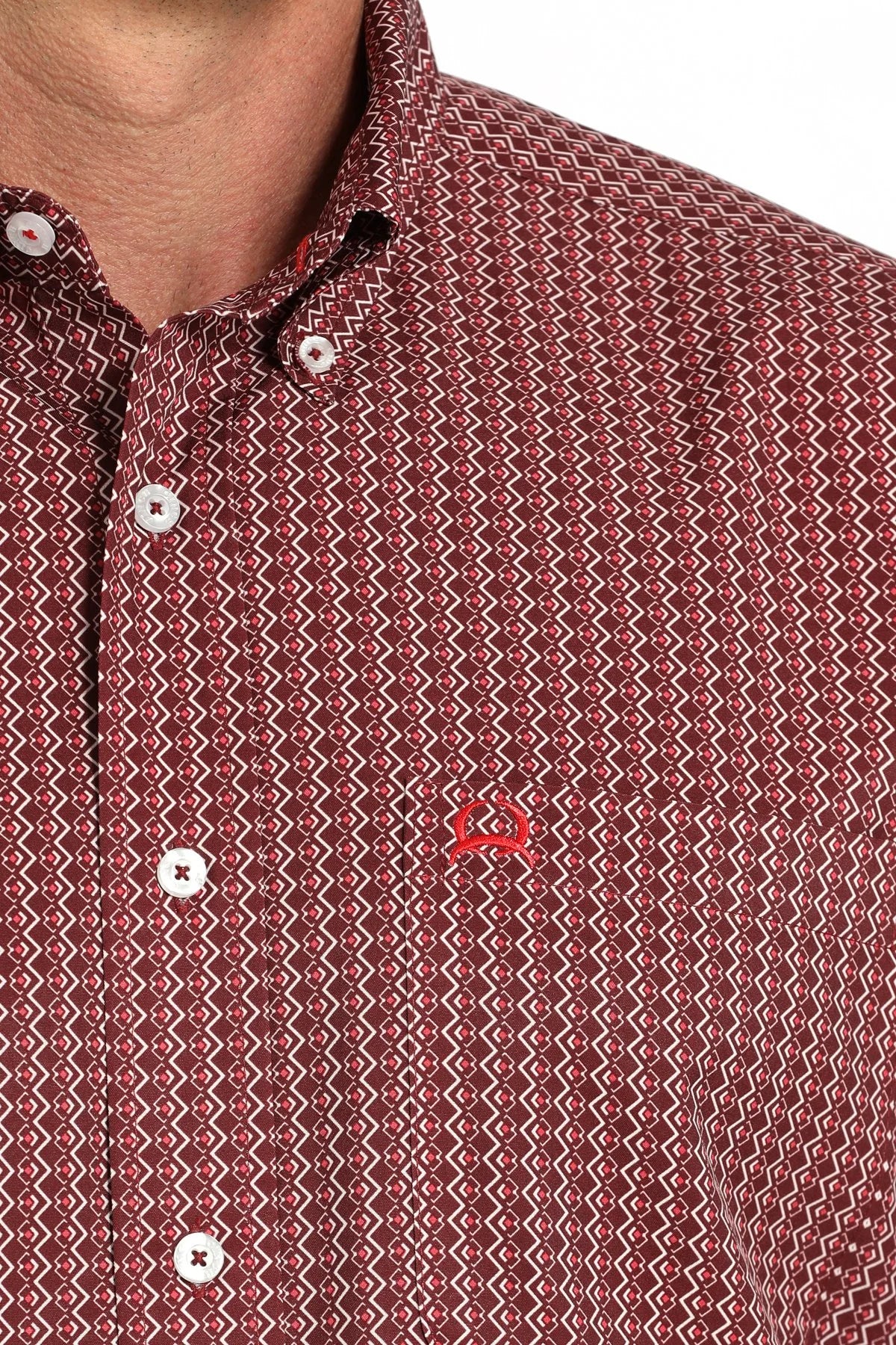 Cinch Men's Arenaflex Medallion Print Short Sleeve Shirt Burgundy MTW1704157