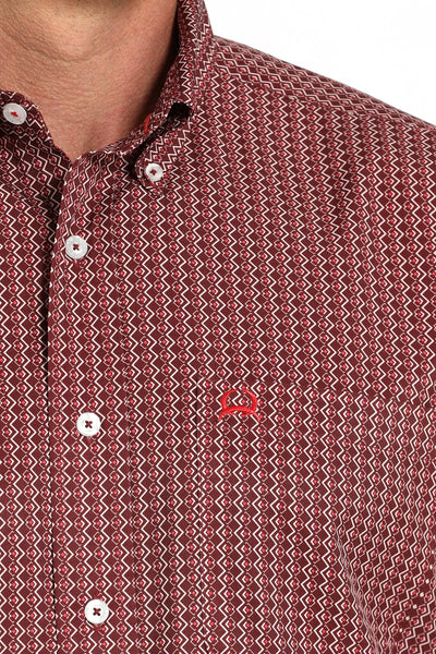 Cinch Men's Arenaflex Medallion Print Short Sleeve Shirt Burgundy MTW1704157