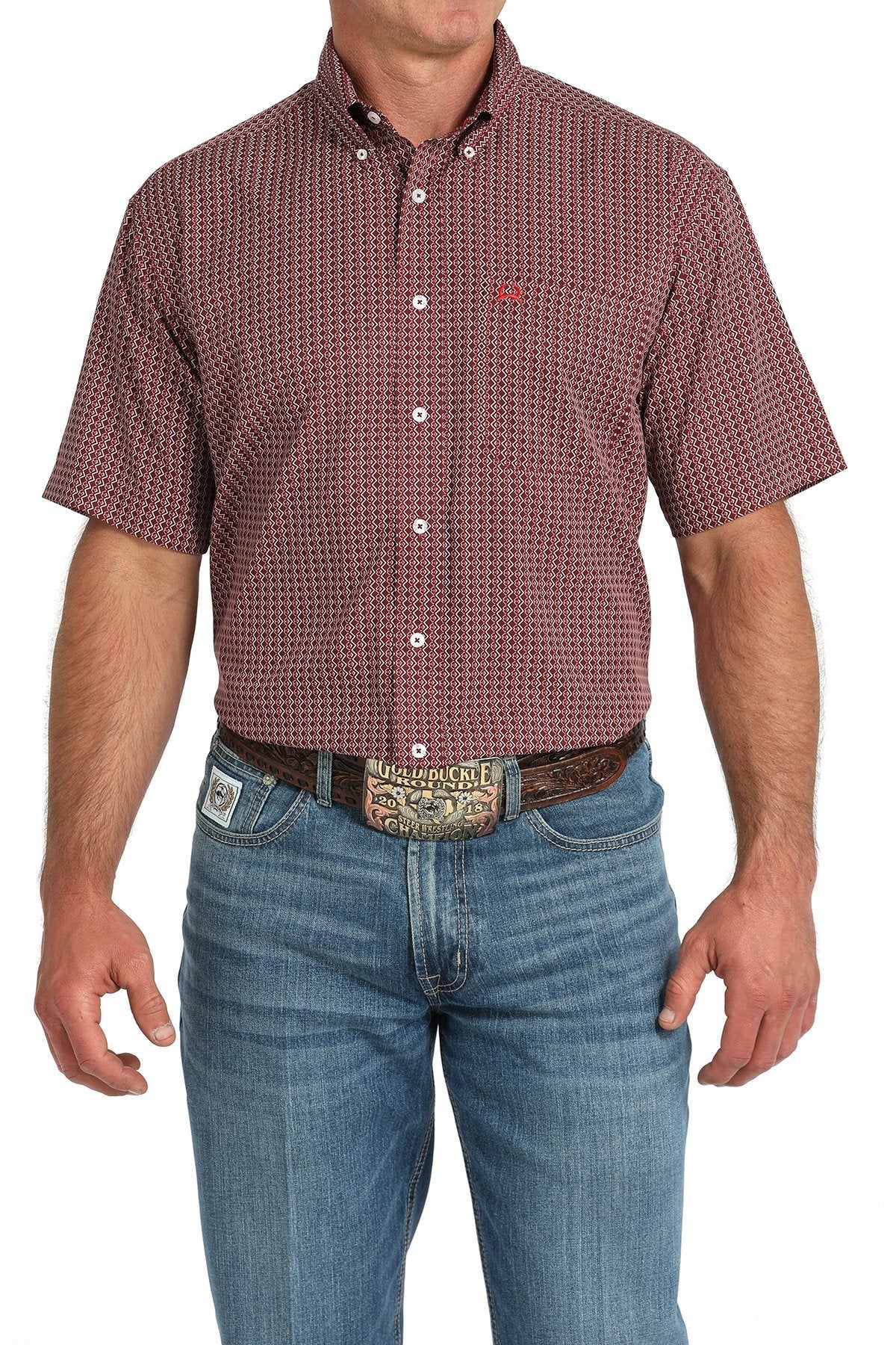 Cinch Men's Arenaflex Medallion Print Short Sleeve Shirt Burgundy MTW1704157