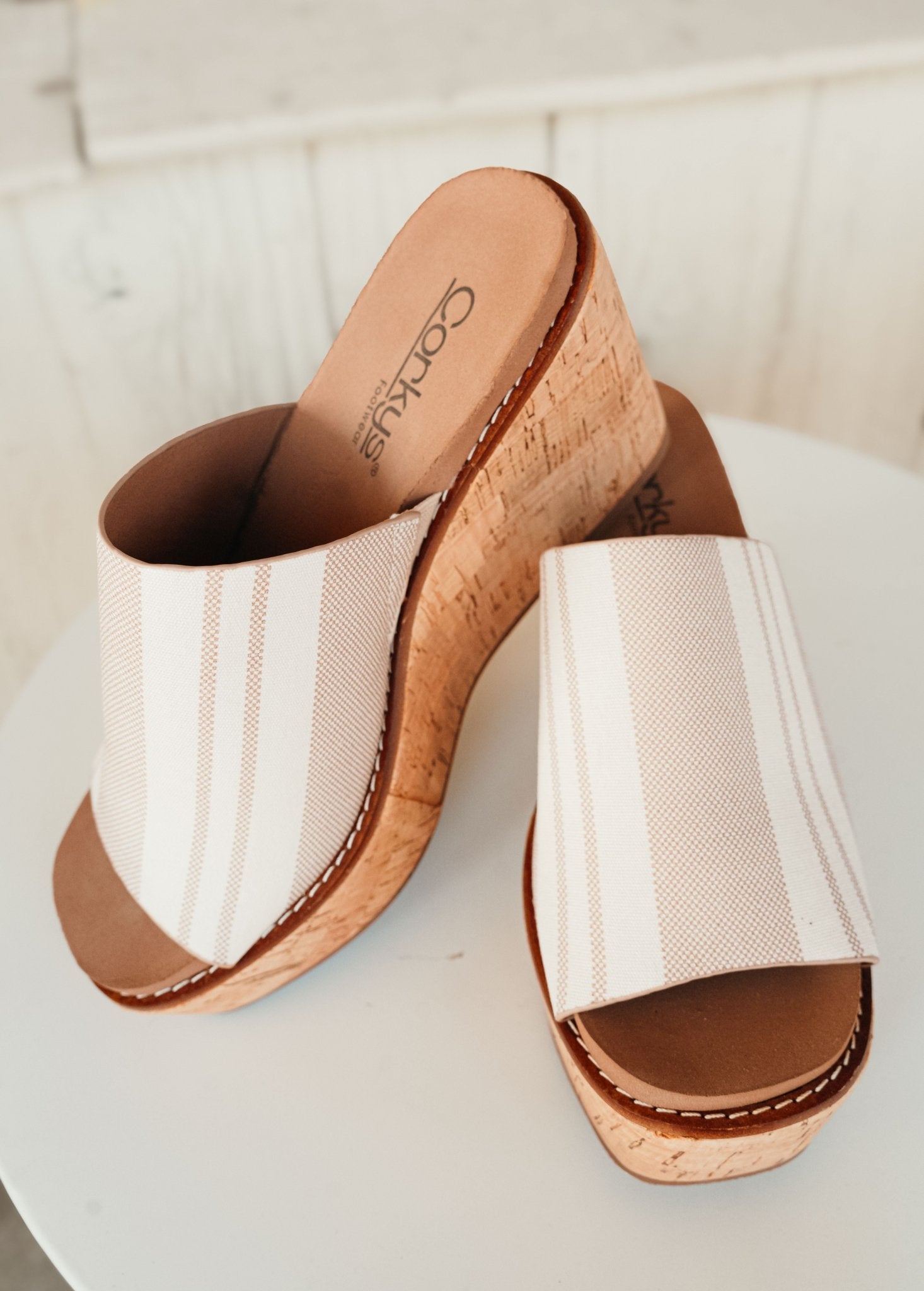 Mugshot - Tan Natural Stripe Wedge - Southern Soule Designs