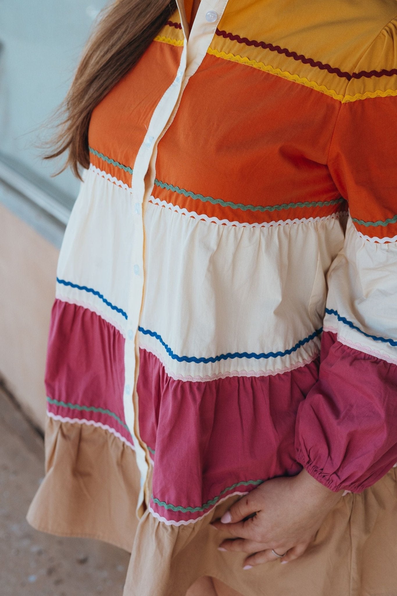 Multi Color Ric - Rac Trim Mini Dress D - 10266 - H - Southern Soule Designs