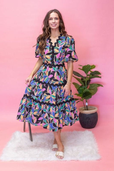 Multi Printed Ric Rac Dress UD2036 - Southern Soule Designs