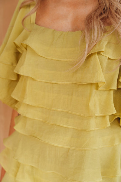 Muted Lime Tiered Ruffle Mini Dress D - 10066 - H - 7 - Southern Soule Designs