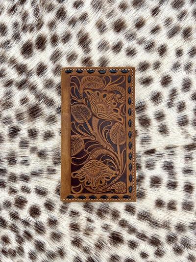 N500014002 Nocona Western Men's Rodeo Floral Tooled Brown Wallet - Southern Soule Designs