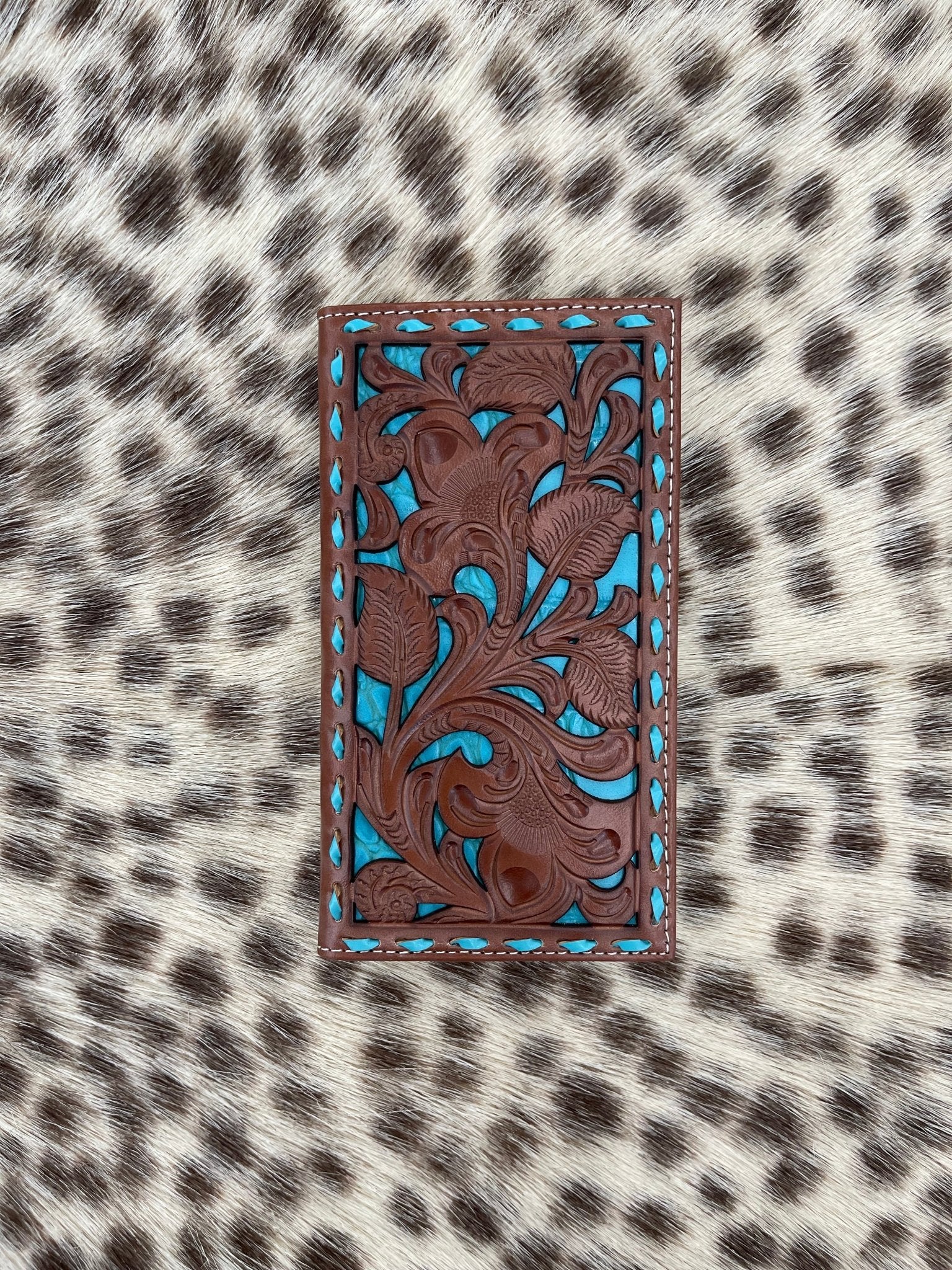 N5417933 Nocona Men's Western Wallet Rodeo Buck Lace Underlay Turquoise - Southern Soule Designs