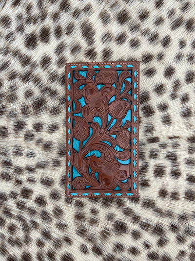 N5417933 Nocona Men's Western Wallet Rodeo Buck Lace Underlay Turquoise - Southern Soule Designs