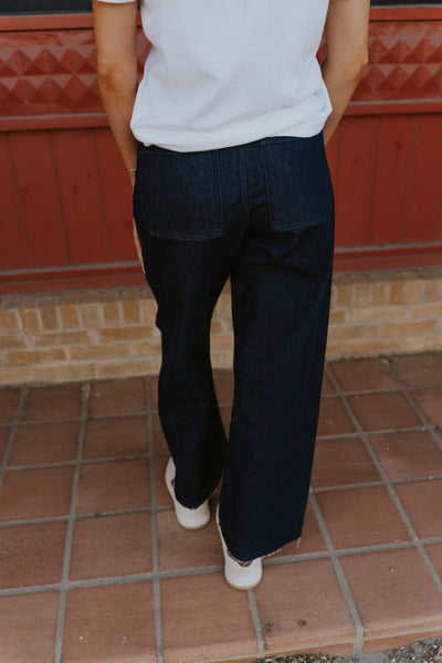 Indigo Denim Straight Wide Leg Pants