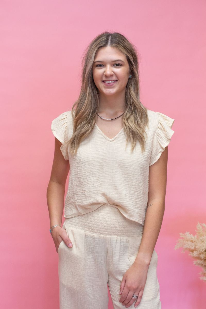 Butter Gauze Ruffle Slve Top