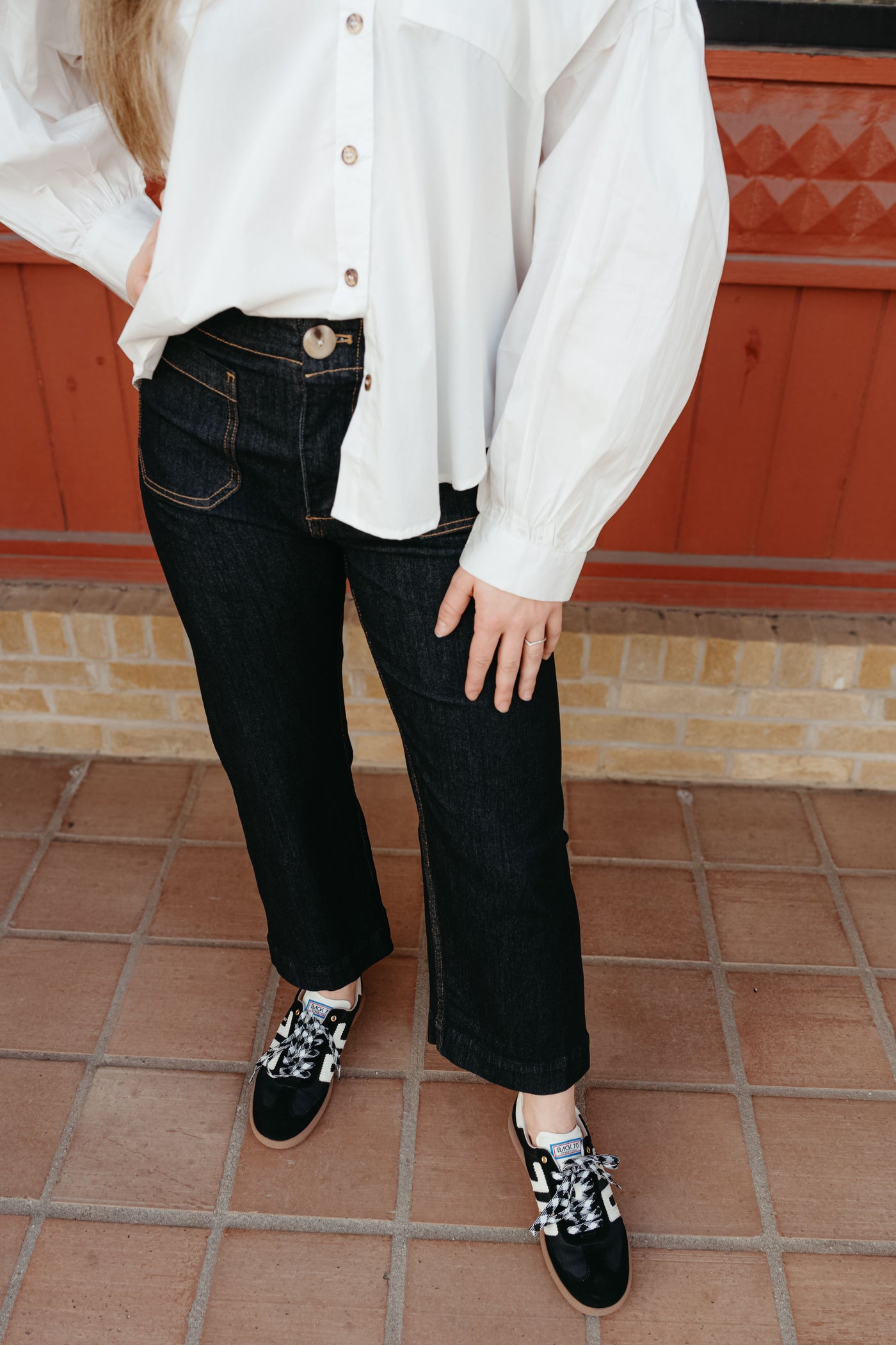 Black Denim Cropped straight Leg Pants PK11563