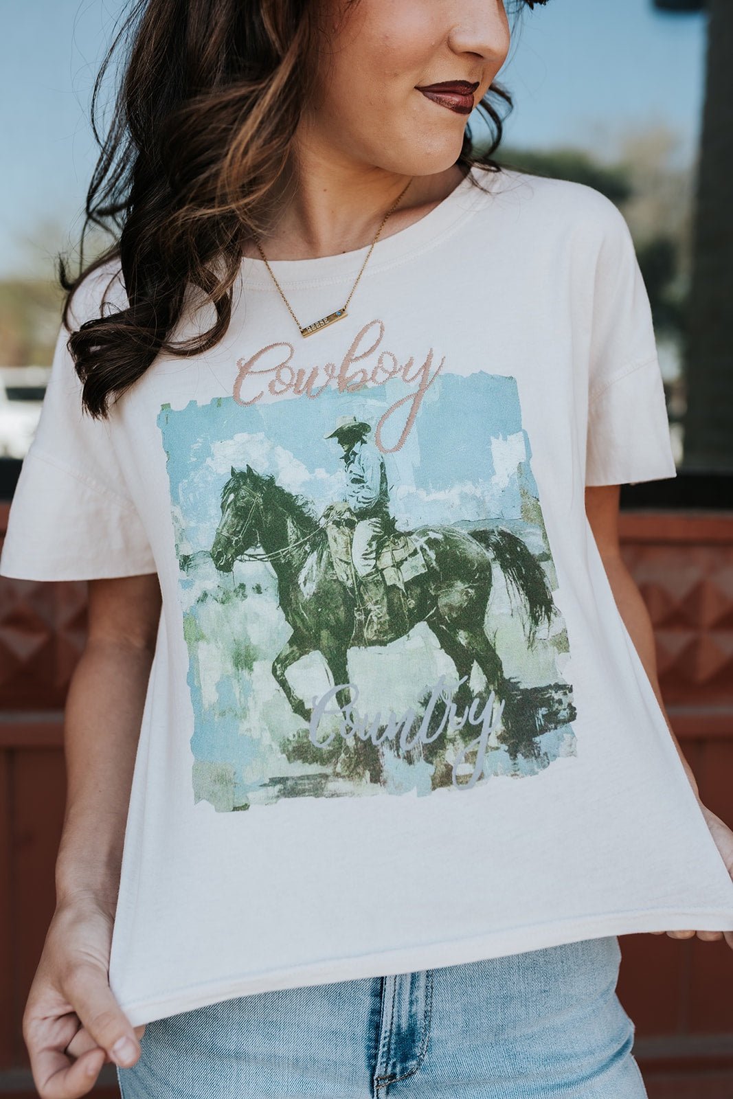 Natural Cowboy Country Hi - Lo Tee - Southern Soule Designs