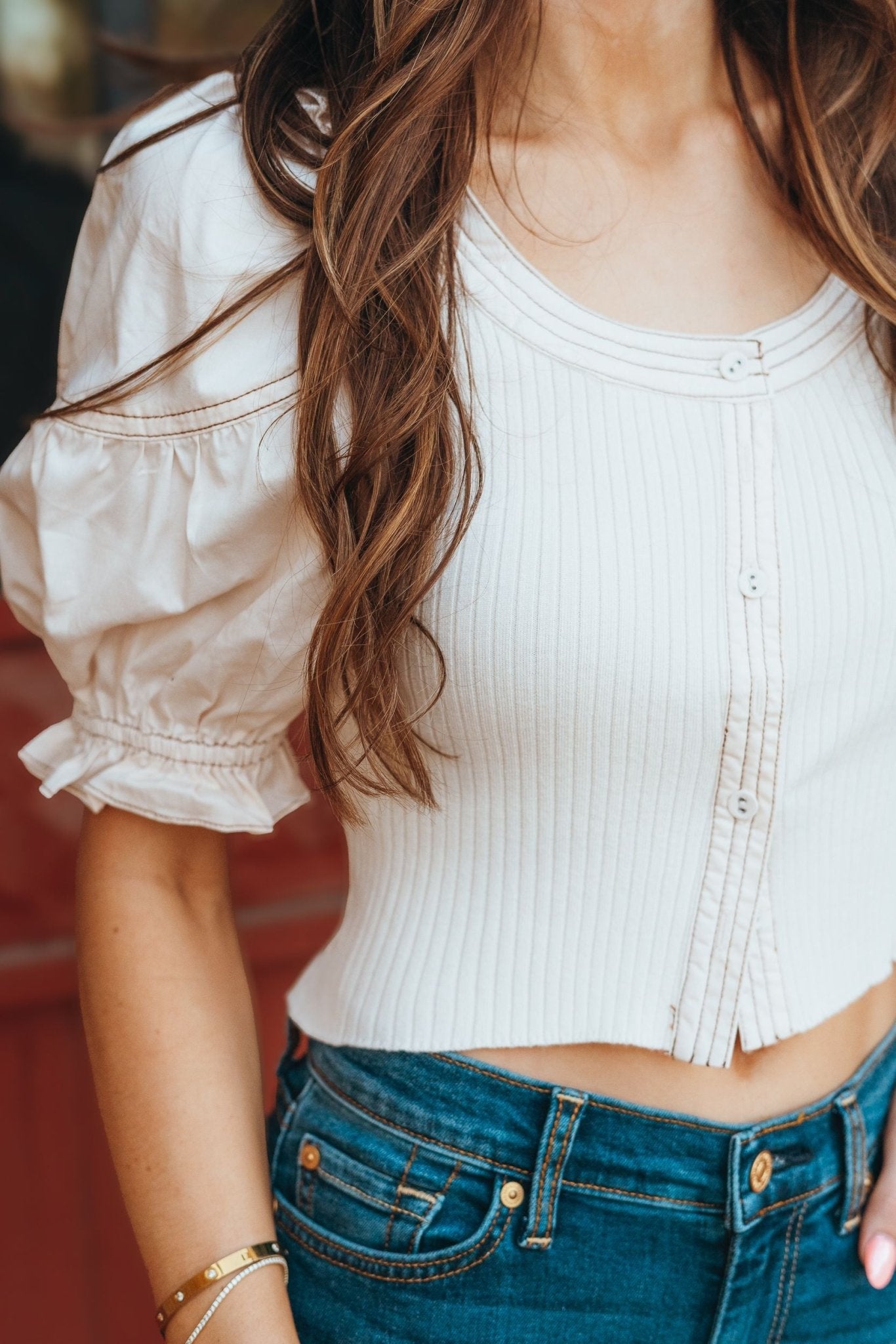 Natural Kora Puff Sleeve Blouse S1265T - Southern Soule Designs