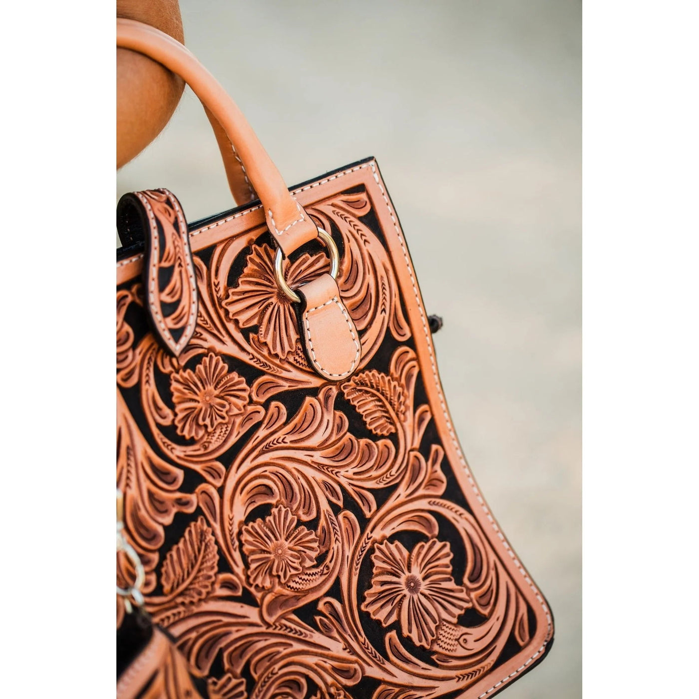 Natural Leather Square Tote SQT24 - Southern Soule Designs