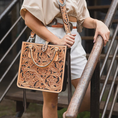 Natural Leather Square Tote SQT24 - Southern Soule Designs