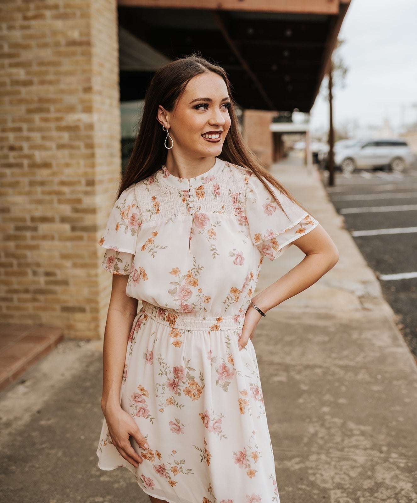 Natural/Dusty Rose Floral Smocked Mini Dress I - 73773WL - TLY - ZC - Southern Soule Designs