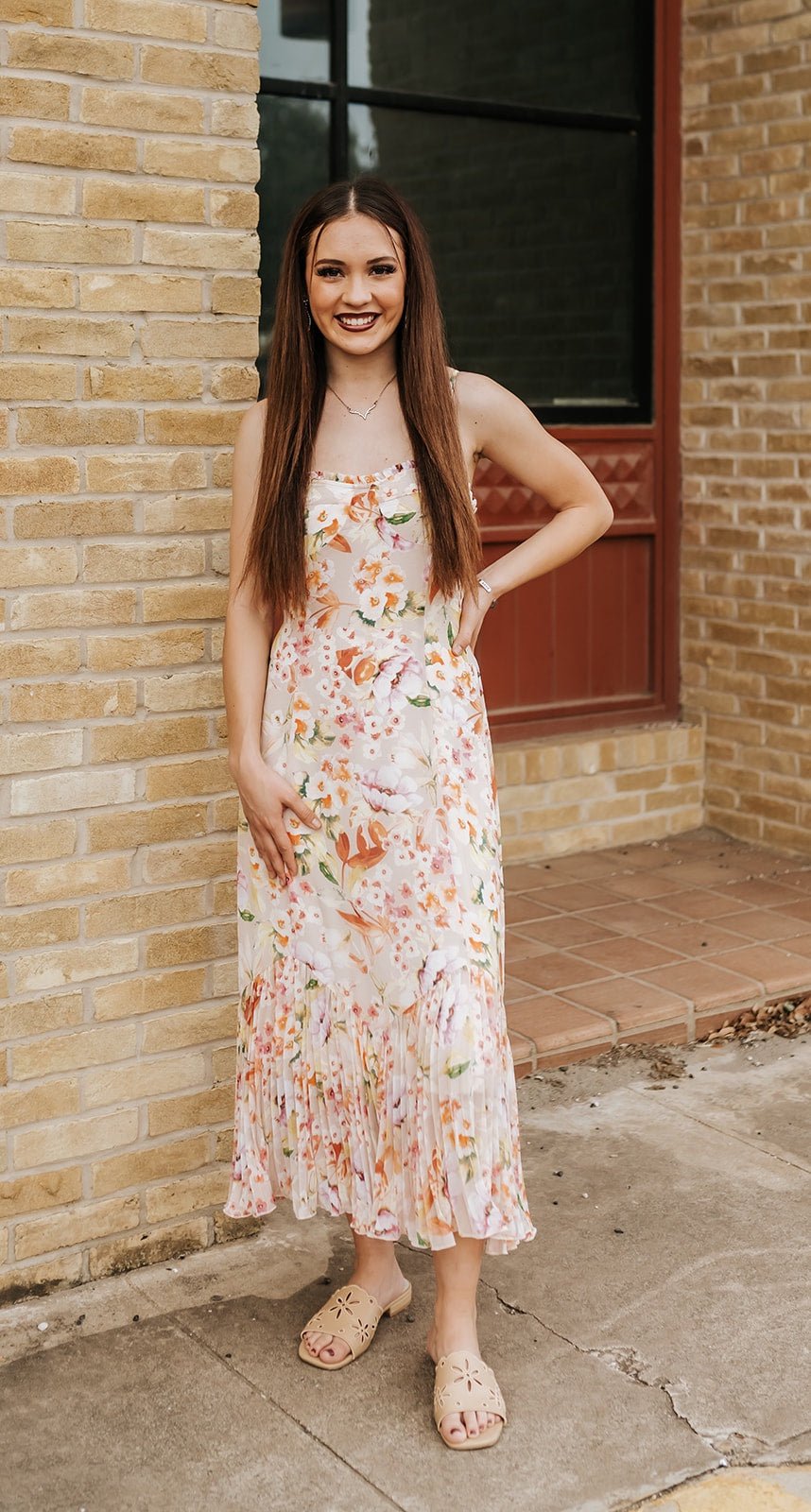 Natural/Fuchsia Spaghetti Strap Midi Dress I - 73782WL - TMV - Southern Soule Designs