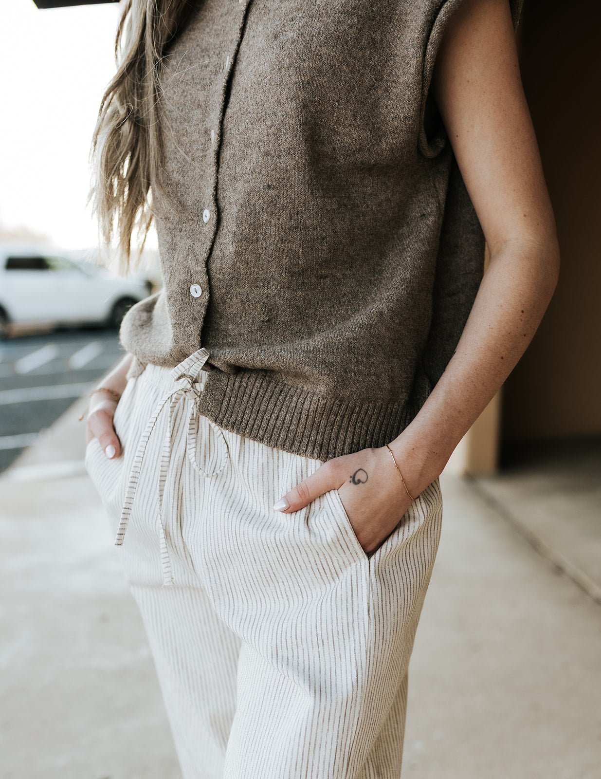 Natural/Mocha Striped Pants with Drawstring WL25 - 12248 - Southern Soule Designs
