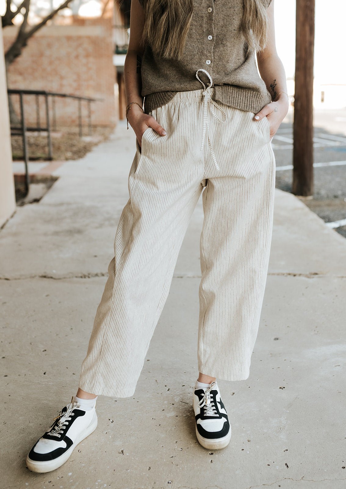 Natural/Mocha Striped Pants with Drawstring WL25 - 12248 - Southern Soule Designs