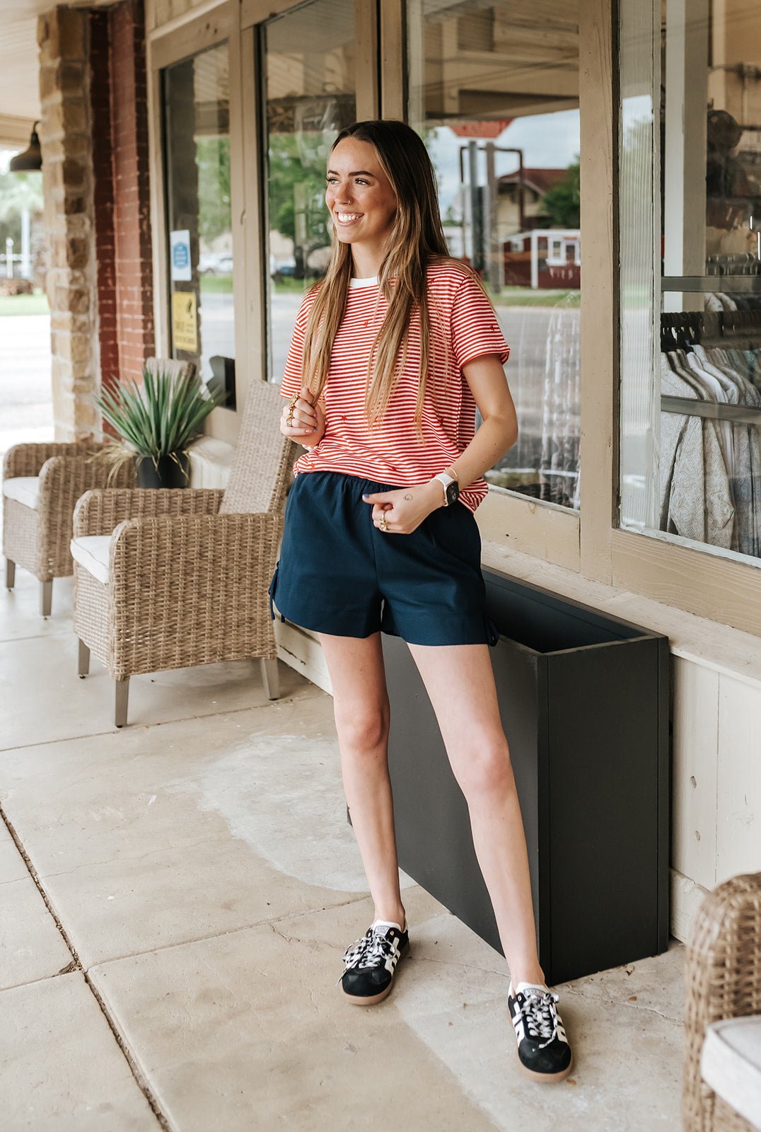 Navy Elastic Waist Tie Shorts BMP8296 - Southern Soule Designs