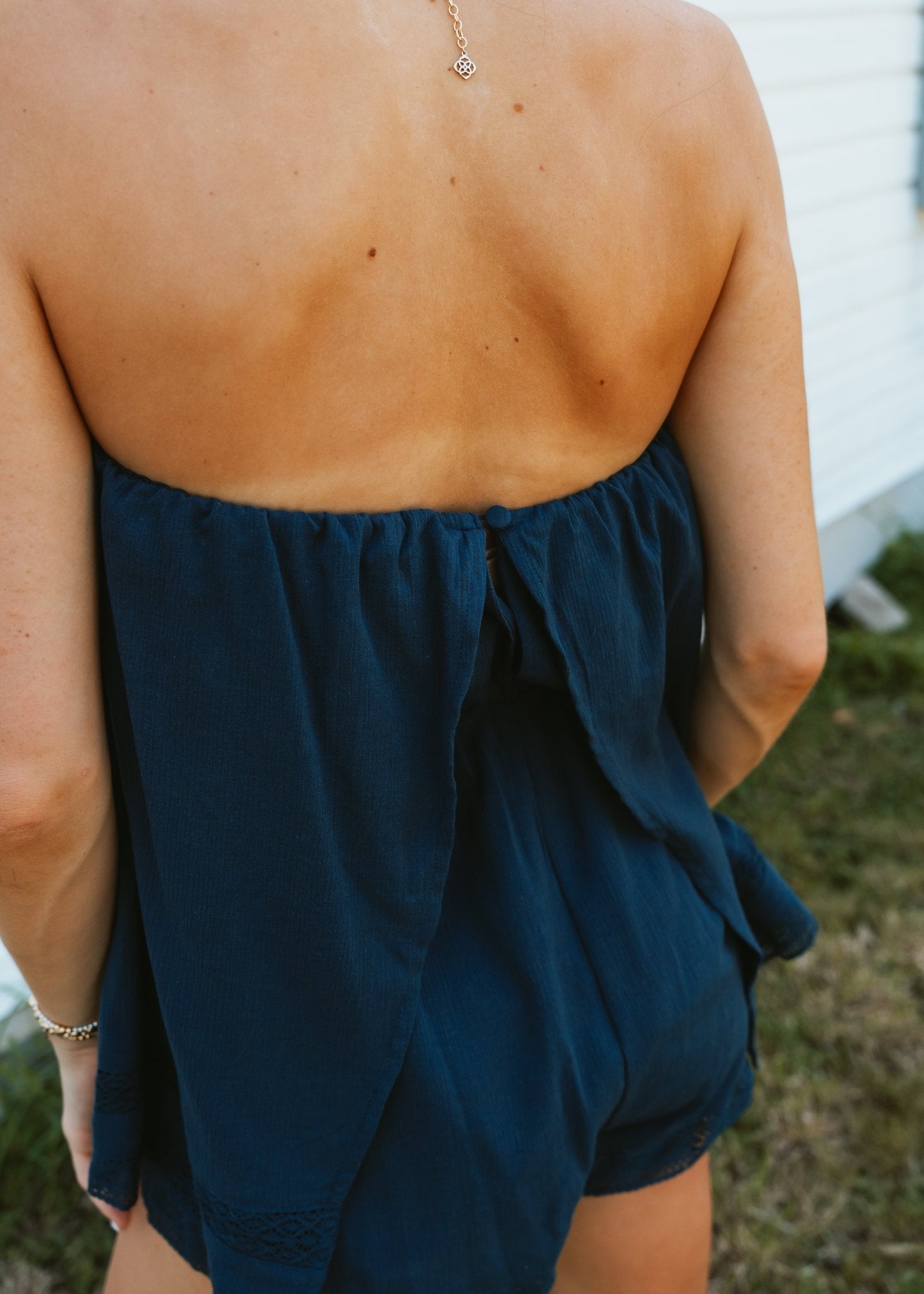 Navy Lace Trim Tube Romper SM3145 - Southern Soule Designs